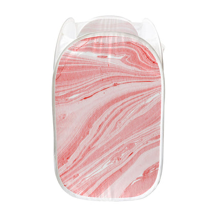Pink Liquid Marble Print Mesh Laundry Hamper
