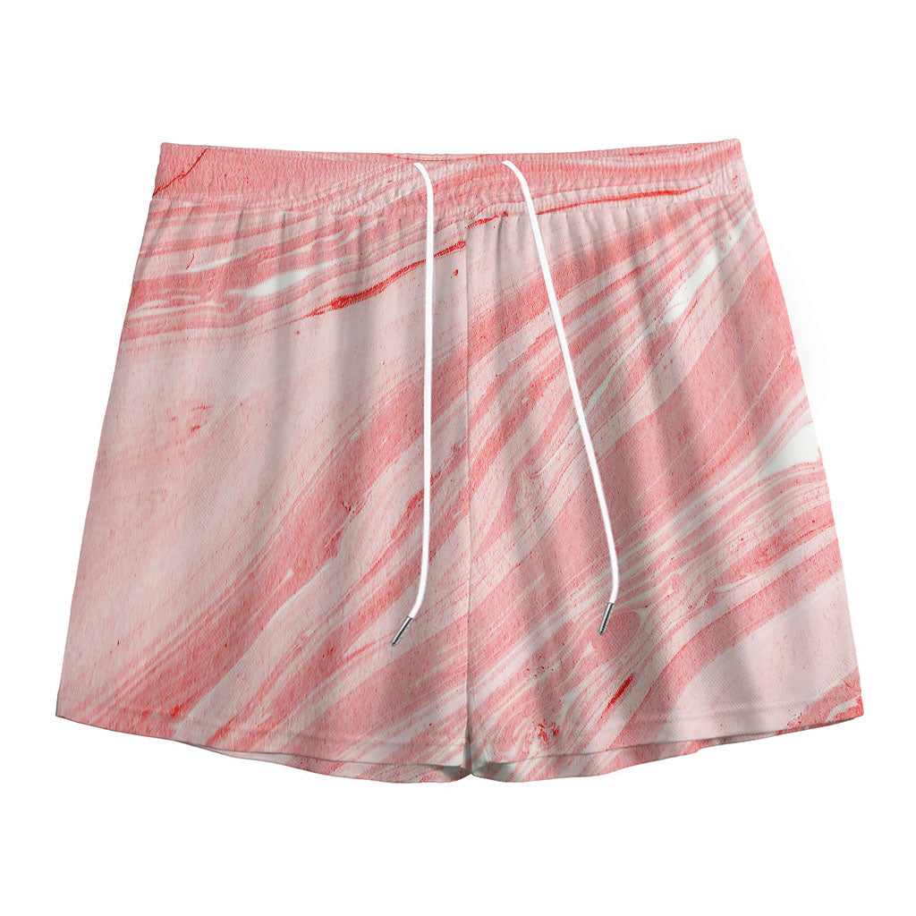 Pink Liquid Marble Print Mesh Shorts