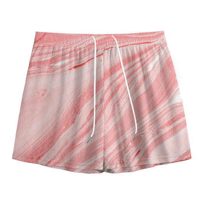 Pink Liquid Marble Print Mesh Shorts