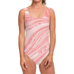 Pink Liquid Marble Print One Piece Swimsuit