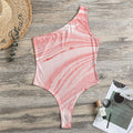 Pink Liquid Marble Print One Shoulder Bodysuit