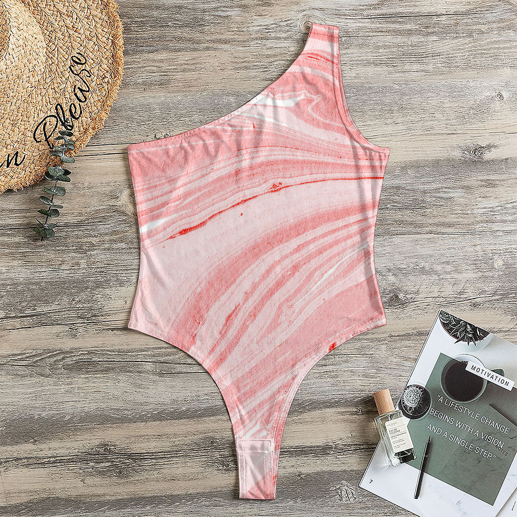 Pink Liquid Marble Print One Shoulder Bodysuit