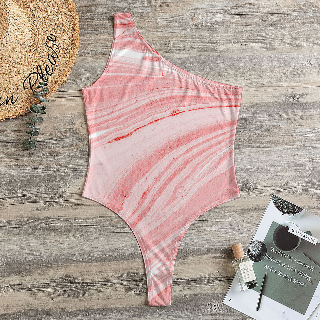 Pink Liquid Marble Print One Shoulder Bodysuit