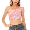 Pink Liquid Marble Print One Shoulder Crop Top