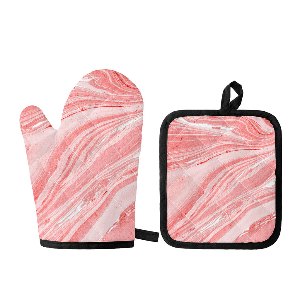Pink Liquid Marble Print Oven Mitt And Pot Holder Set