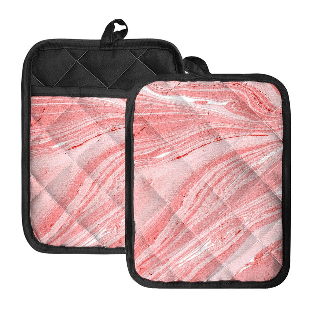 Pink Liquid Marble Print Pot Holders With Pocket