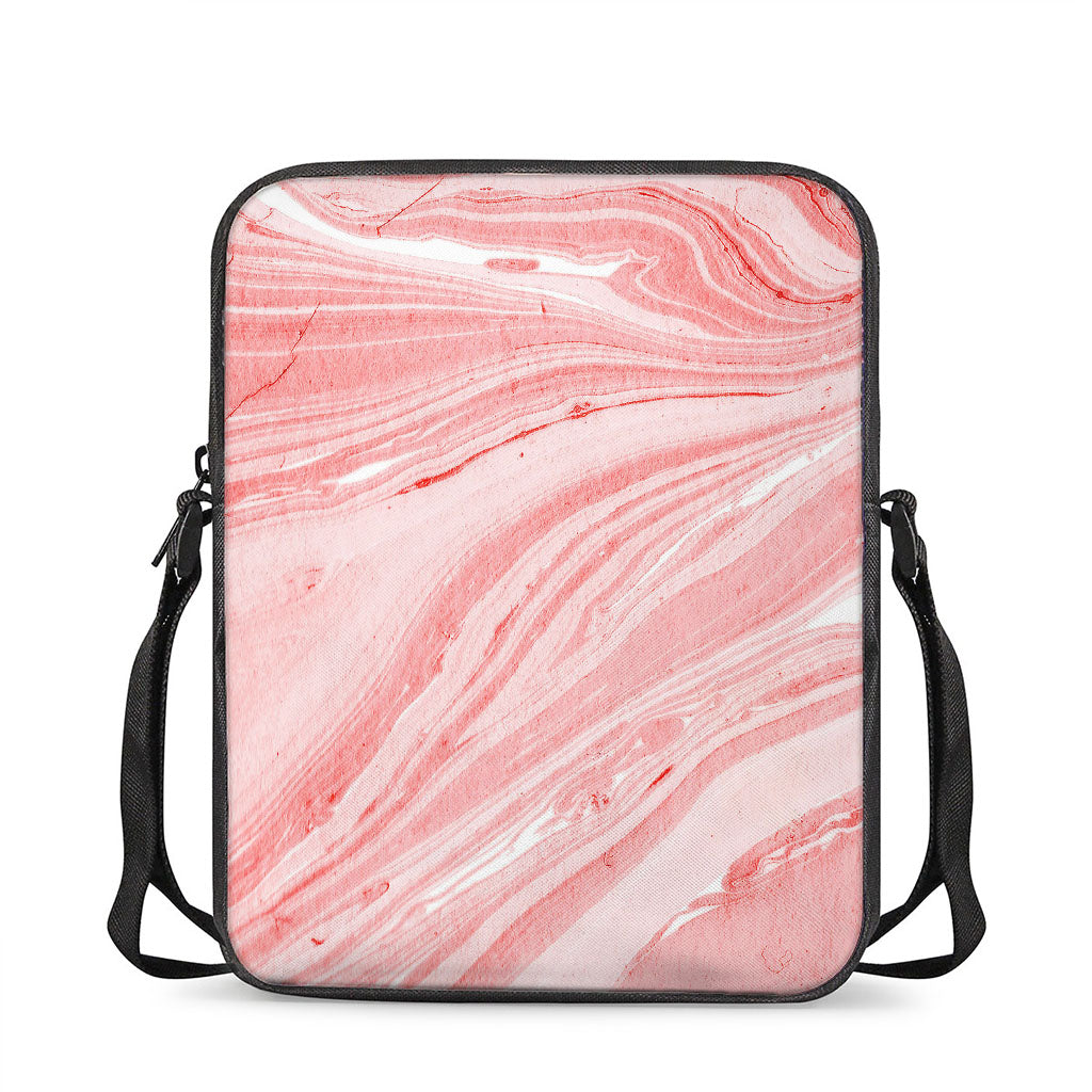Pink Liquid Marble Print Rectangular Crossbody Bag