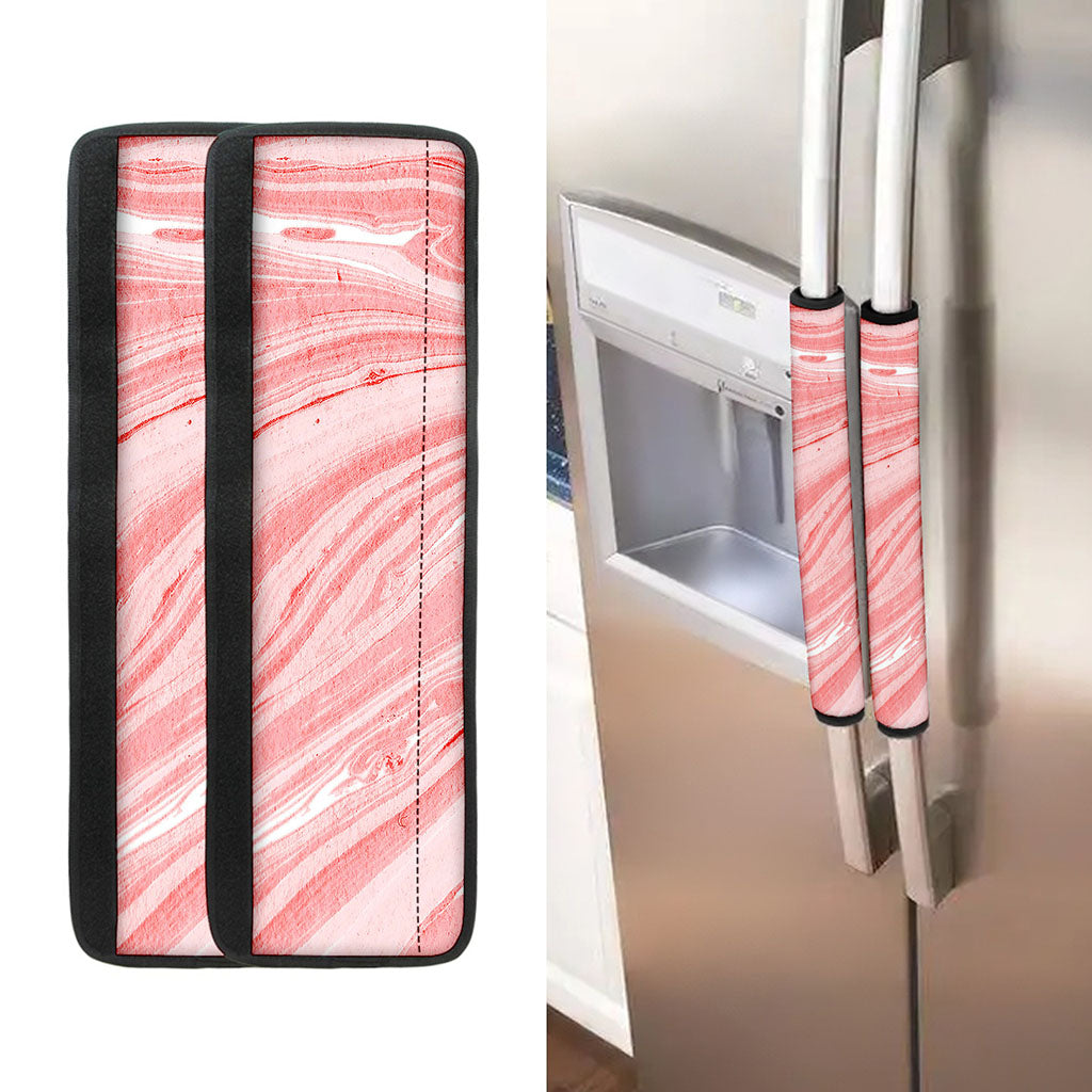 Pink Liquid Marble Print Refrigerator Handle Covers
