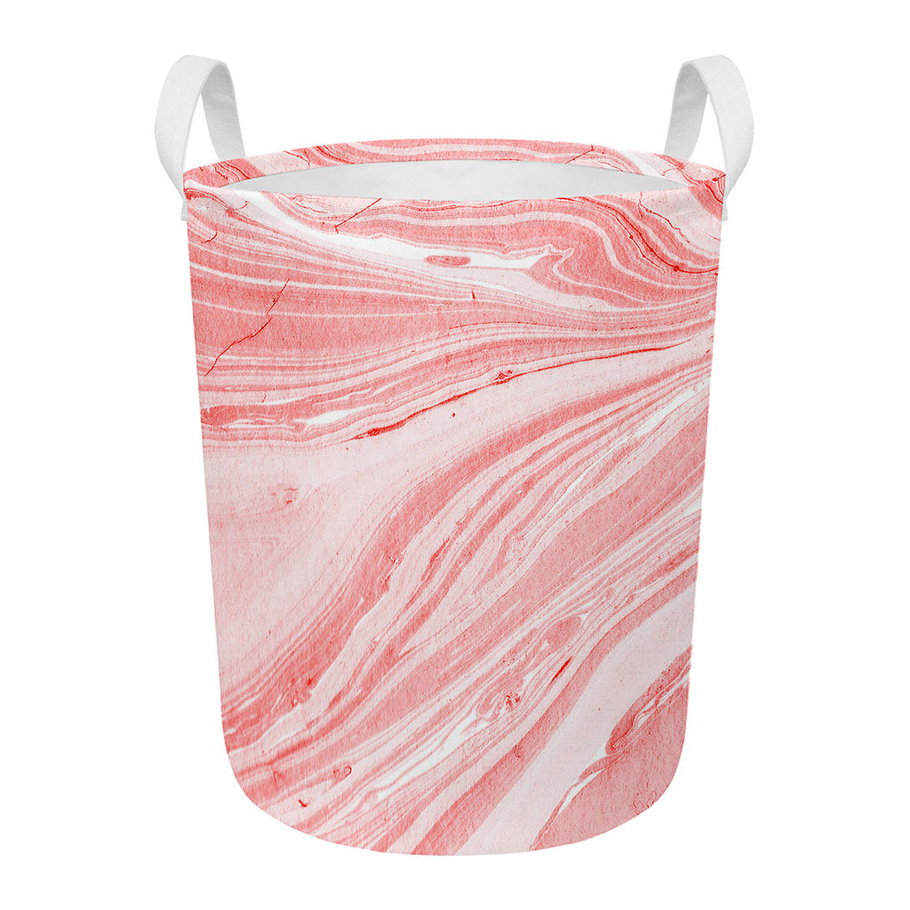 Pink Liquid Marble Print Round Laundry Basket
