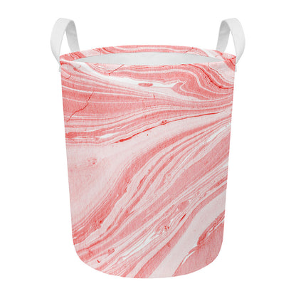 Pink Liquid Marble Print Round Laundry Basket