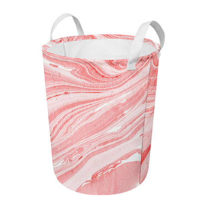 Pink Liquid Marble Print Round Laundry Basket