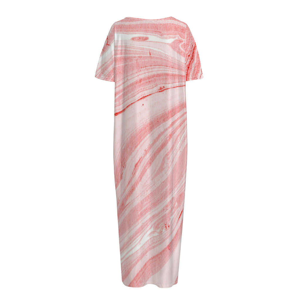 Pink Liquid Marble Print Short Sleeve Long Nightdress