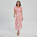 Pink Liquid Marble Print Short Sleeve Maxi Dress