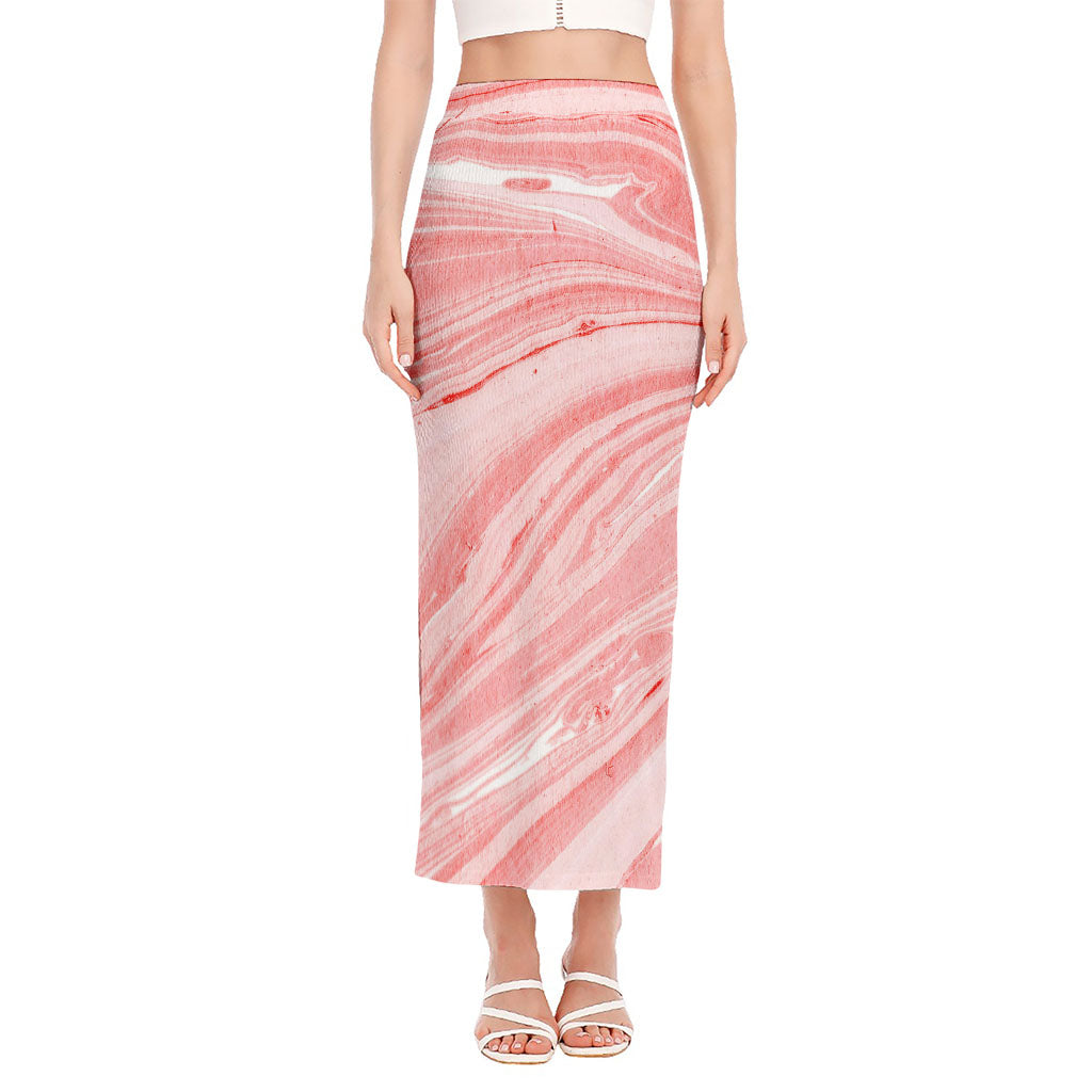 Pink Liquid Marble Print Side Slit Maxi Skirt