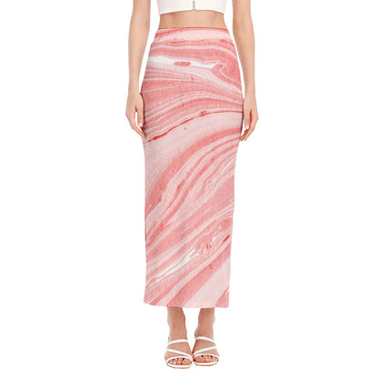 Pink Liquid Marble Print Side Slit Maxi Skirt