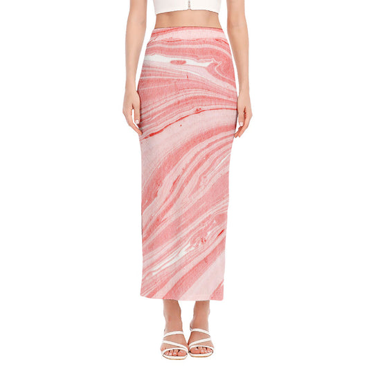 Pink Liquid Marble Print Side Slit Maxi Skirt