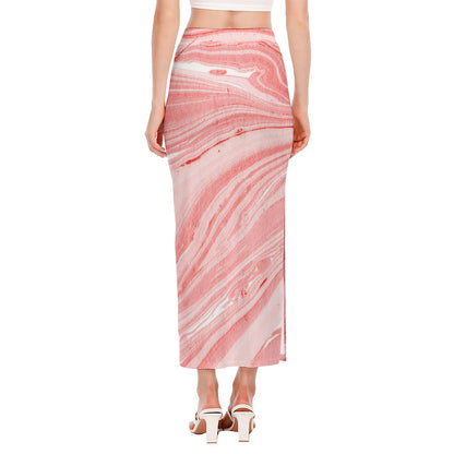 Pink Liquid Marble Print Side Slit Maxi Skirt