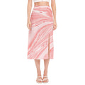 Pink Liquid Marble Print Side Slit Midi Skirt
