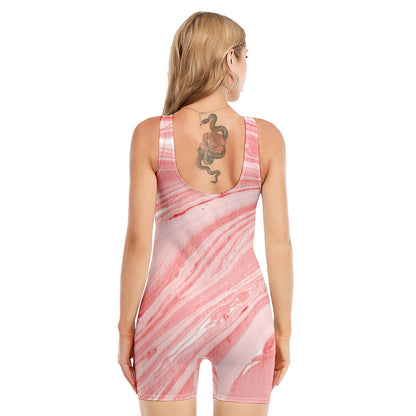 Pink Liquid Marble Print Sleeveless One Piece Swimsuit