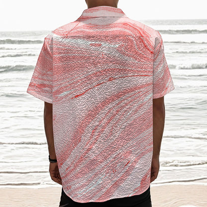 Pink Liquid Marble Print Textured Short Sleeve Shirt