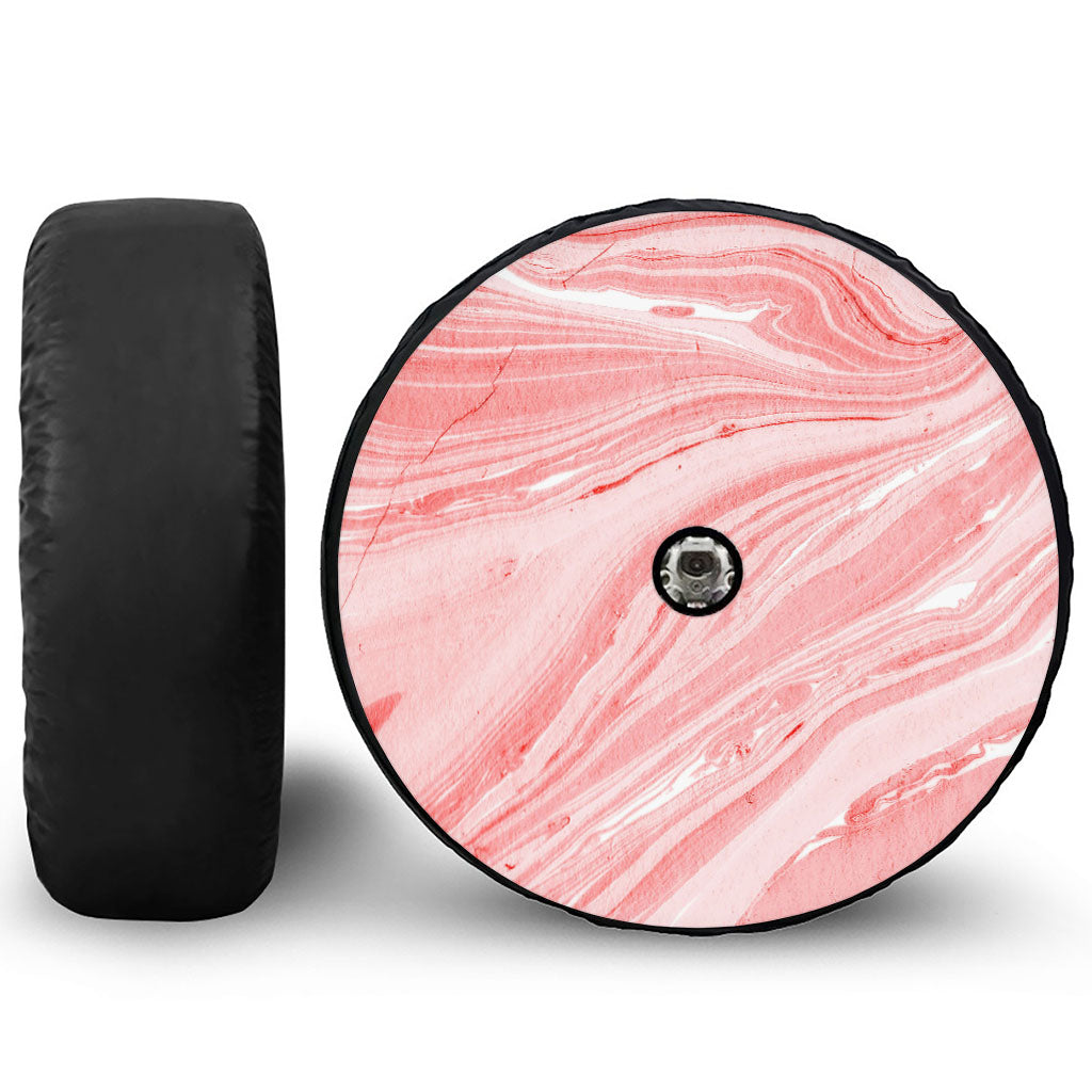 Pink Liquid Marble Print Tire Cover With Camera Hole
