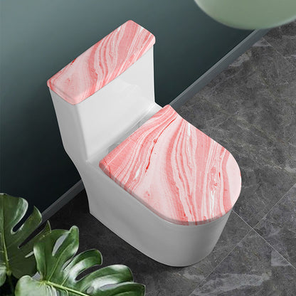 Pink Liquid Marble Print Toilet Lid And Tank Cover Set