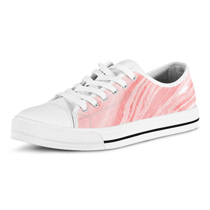 Pink Liquid Marble Print White Low Top Sneakers