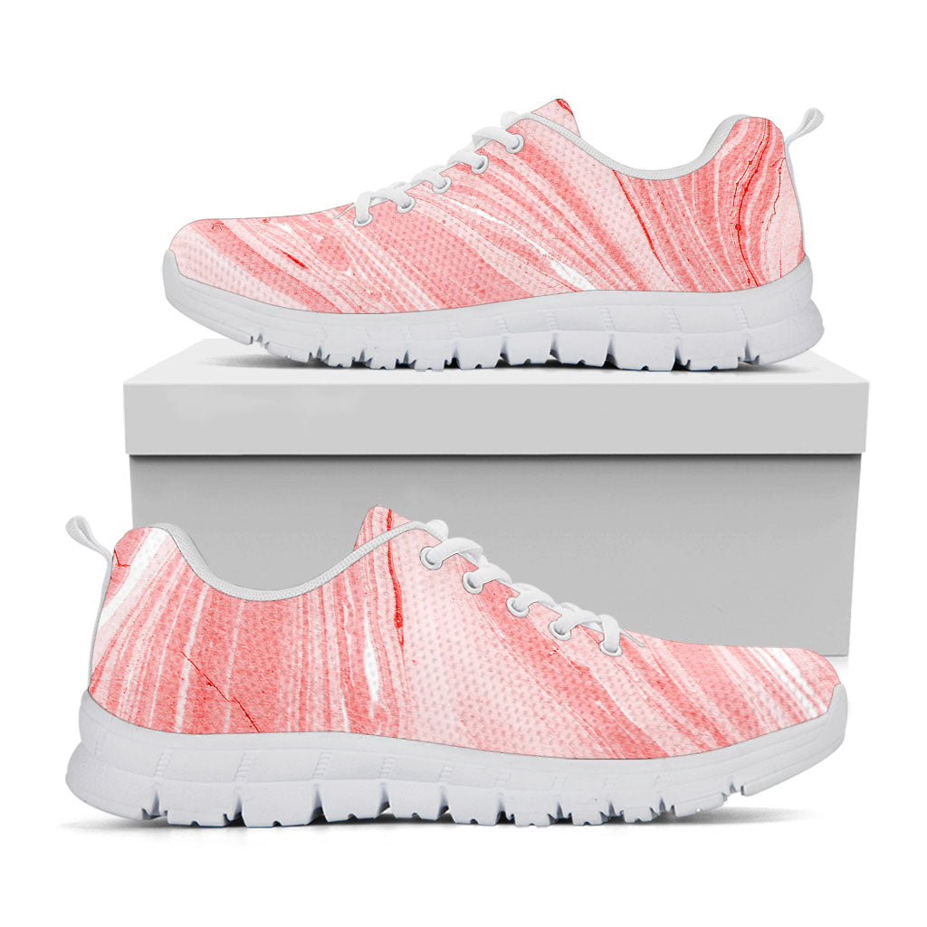 Pink Liquid Marble Print White Running Shoes