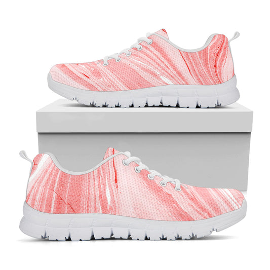 Pink Liquid Marble Print White Running Shoes
