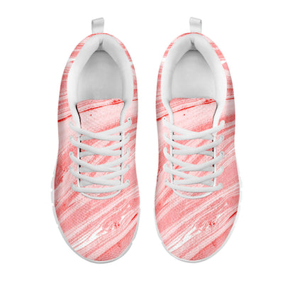 Pink Liquid Marble Print White Running Shoes