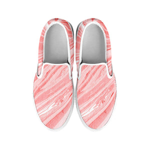 Pink Liquid Marble Print White Slip On Sneakers