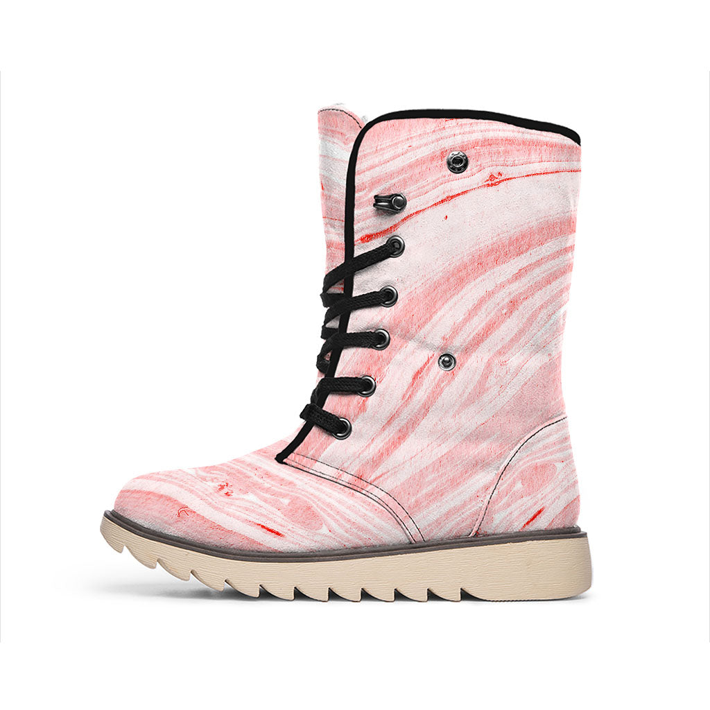 Pink Liquid Marble Print Winter Boots