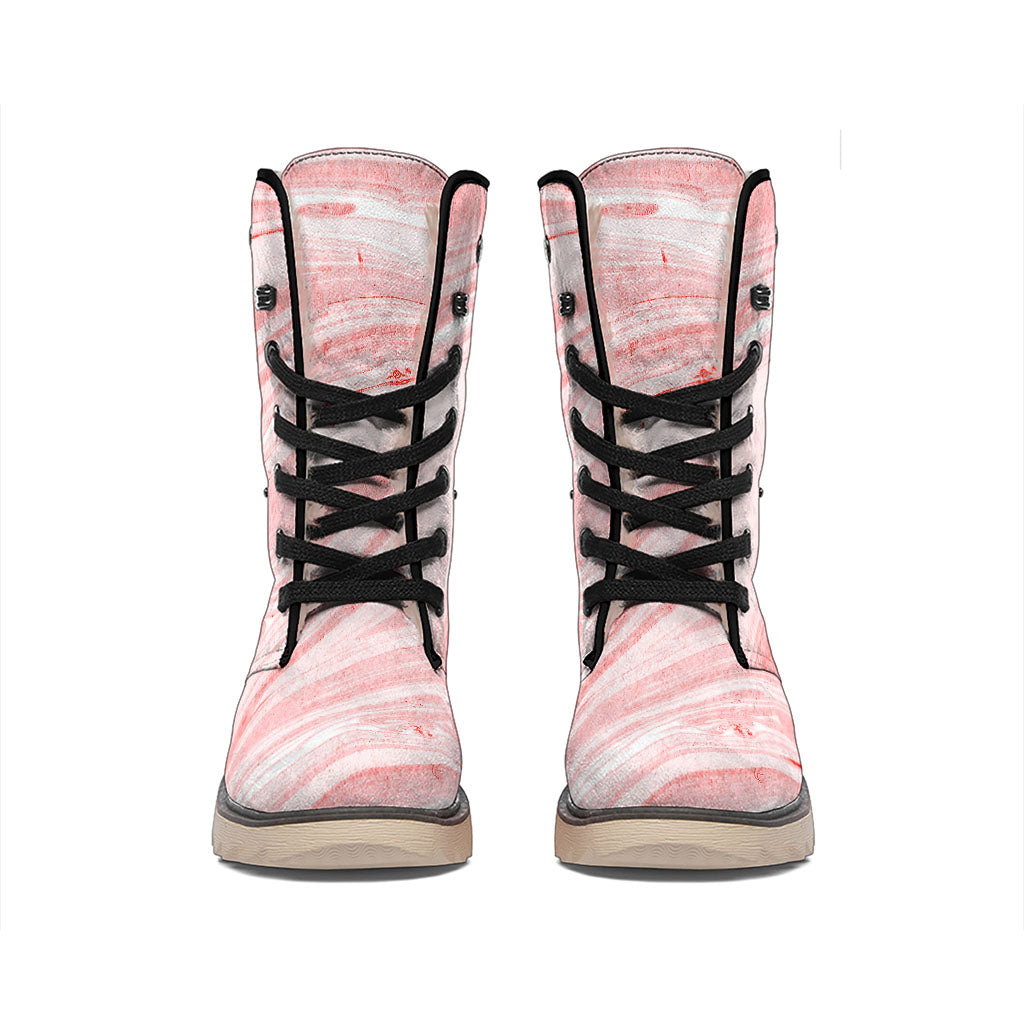 Pink Liquid Marble Print Winter Boots