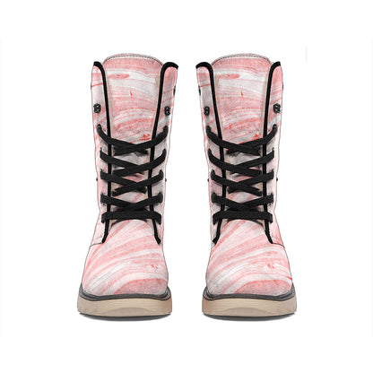 Pink Liquid Marble Print Winter Boots
