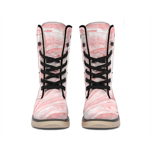 Pink Liquid Marble Print Winter Boots