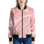 Pink Liquid Marble Print Women's Bomber Jacket