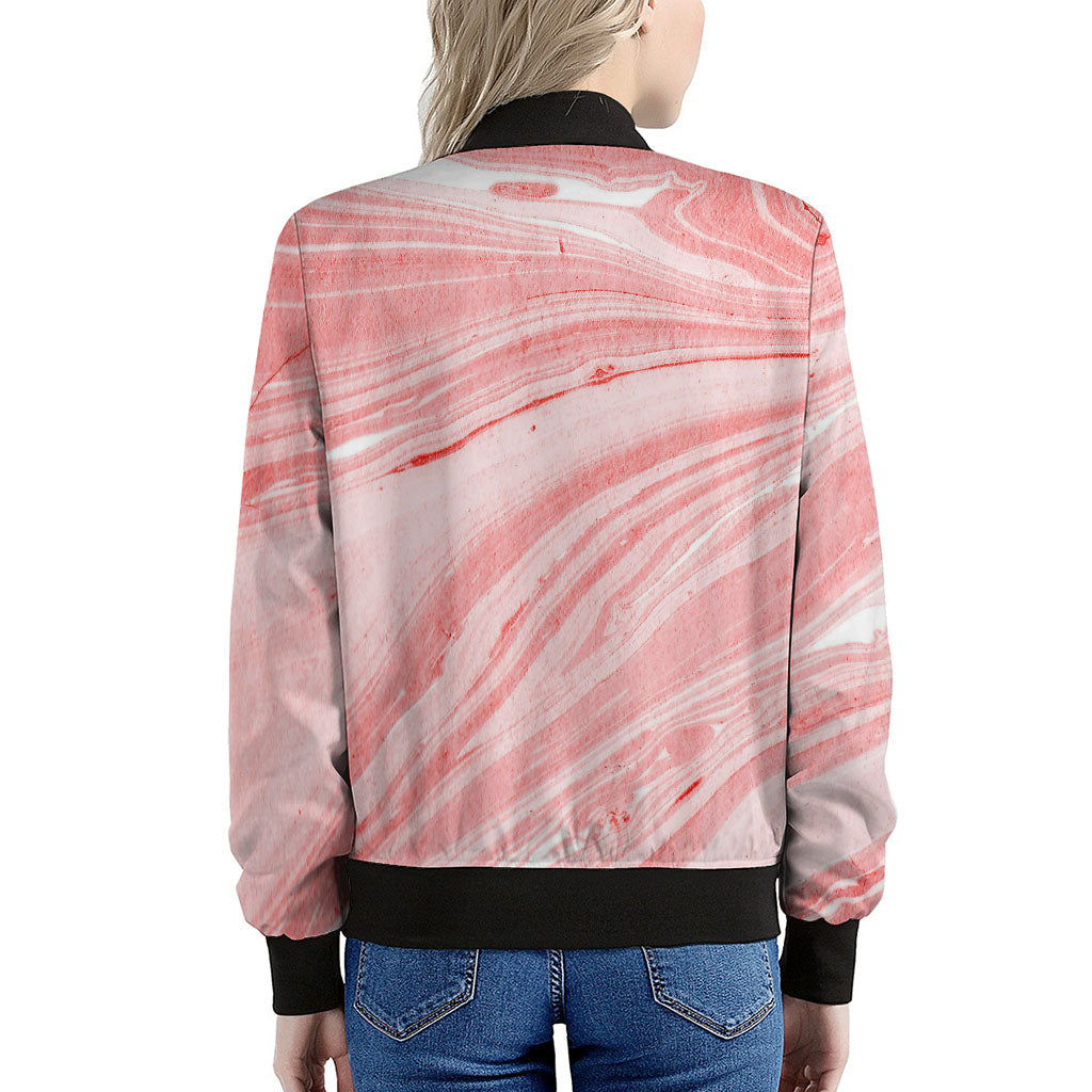 Pink Liquid Marble Print Women's Bomber Jacket
