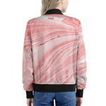 Pink Liquid Marble Print Women's Bomber Jacket