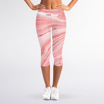 Pink Liquid Marble Print Women's Capri Leggings