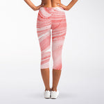 Pink Liquid Marble Print Women's Capri Leggings