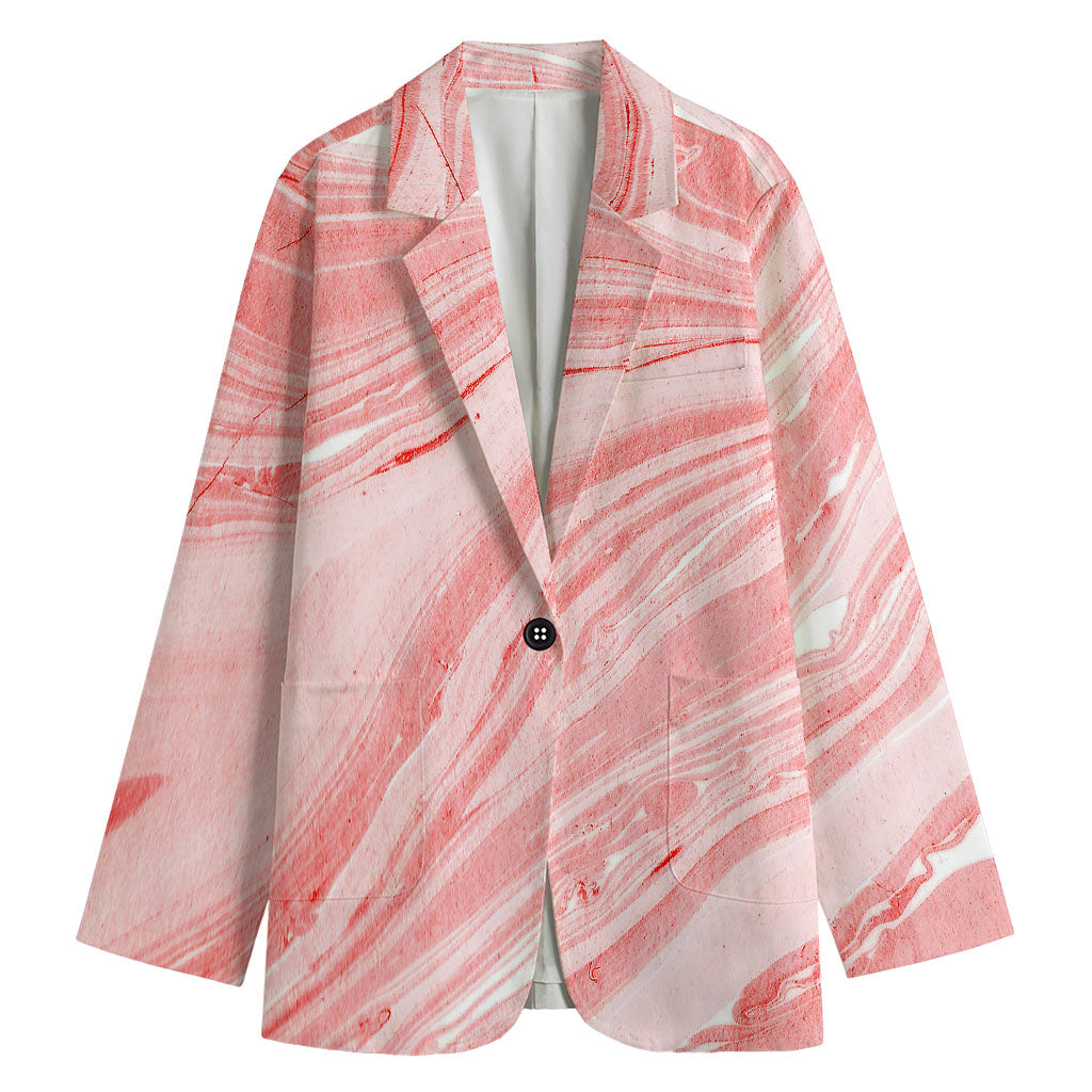 Pink Liquid Marble Print Women's Cotton Blazer