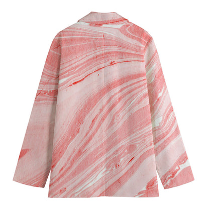Pink Liquid Marble Print Women's Cotton Blazer