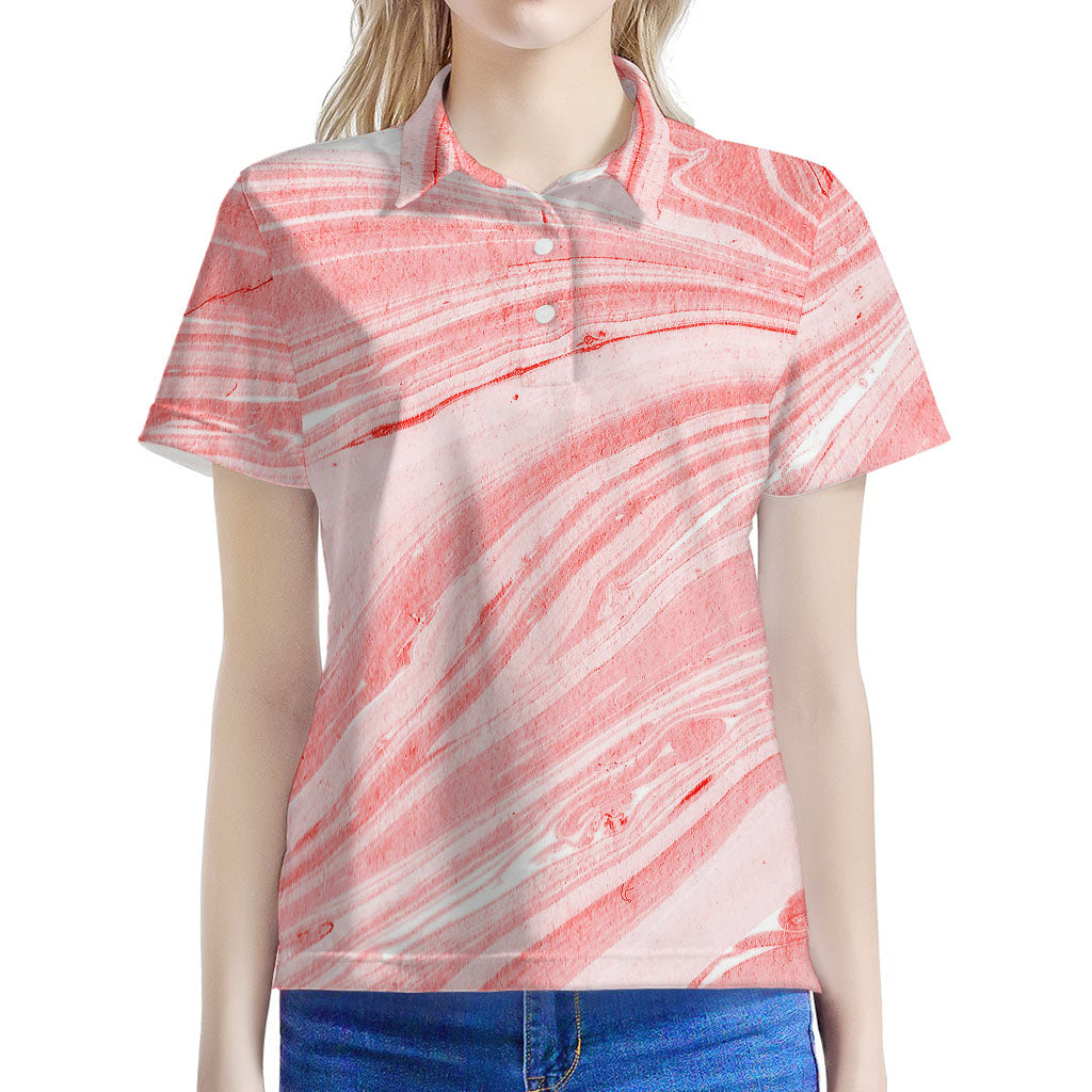 Pink Liquid Marble Print Women's Polo Shirt