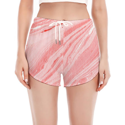 Pink Liquid Marble Print Women's Split Running Shorts