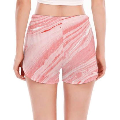 Pink Liquid Marble Print Women's Split Running Shorts