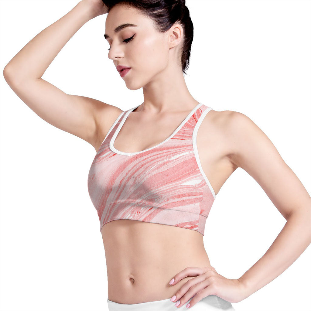 Pink Liquid Marble Print Women's Sports Bra