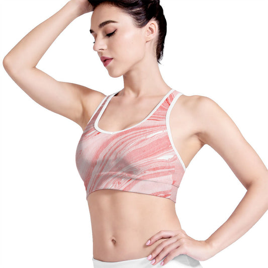 Pink Liquid Marble Print Women's Sports Bra