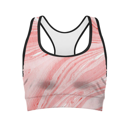 Pink Liquid Marble Print Women's Sports Bra