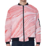 Pink Liquid Marble Print Zip Sleeve Bomber Jacket
