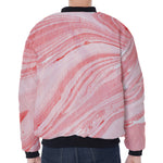Pink Liquid Marble Print Zip Sleeve Bomber Jacket